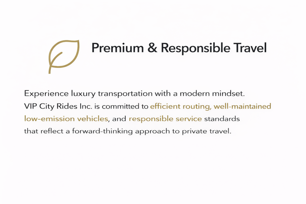 Premium and responsible travel concept graphic representing VIP City Rides values