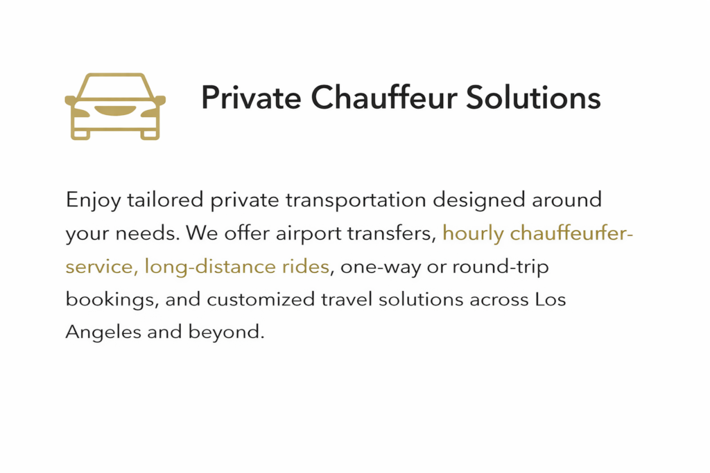 Private chauffeur services concept graphic representing VIP City Rides premium transportation offerings